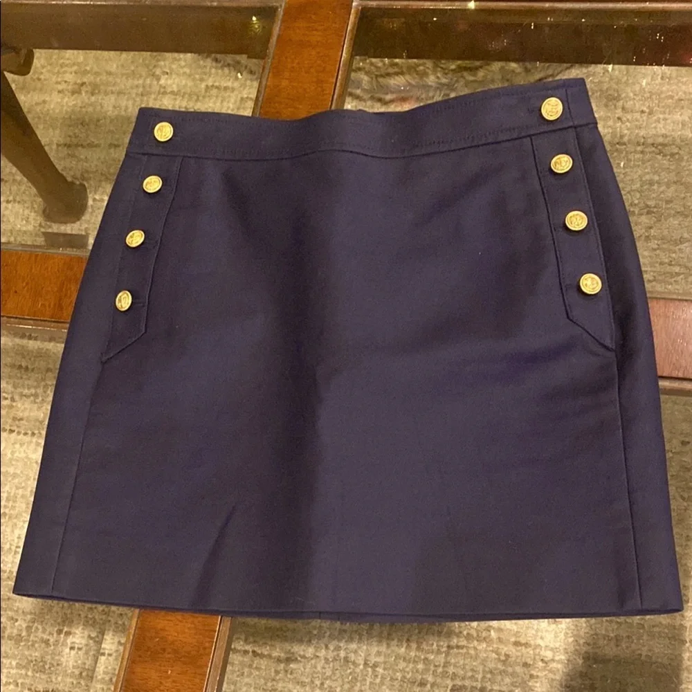 J.Crew Navy Skirt with Gold Buttons NWOT - Picture 2 of 14